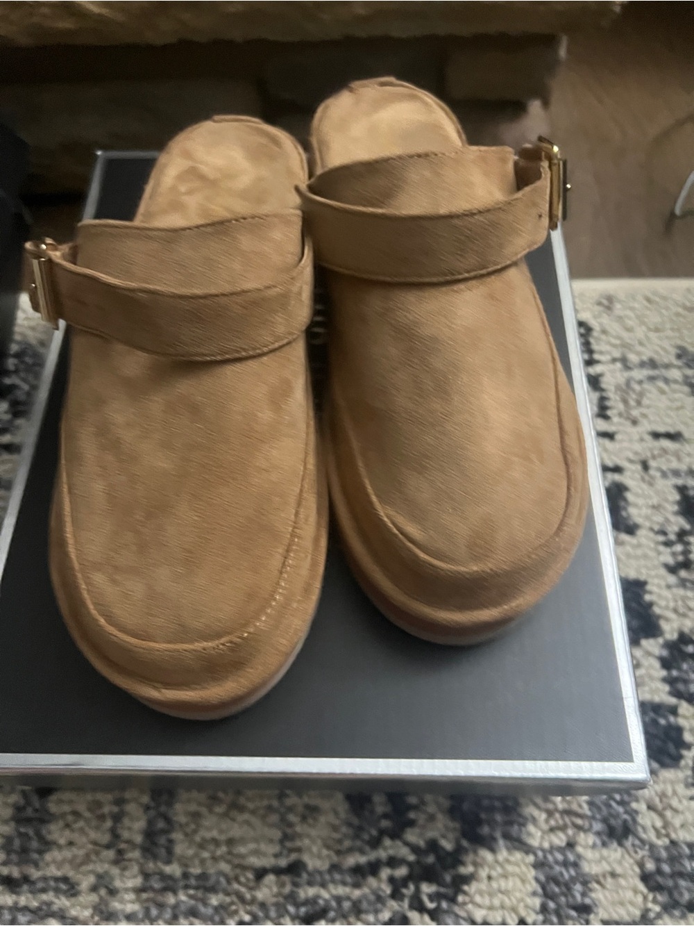 Madden Girl Tan Suede Slip-On Mules with Buckle Strap